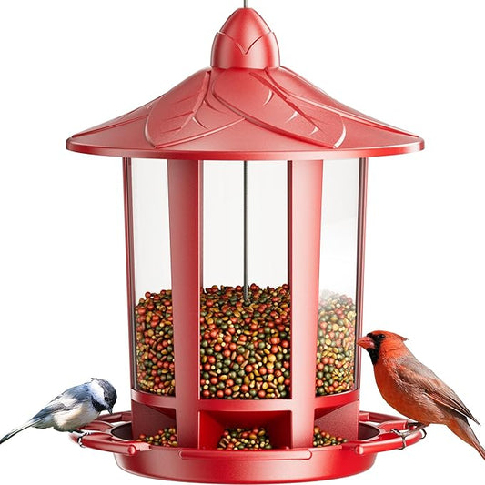 Birdream Bird Feeders for Outdoor Hanging, Assembly Required, 1-Min Easy Setup, Charming Castle Design, Attracting Cardinals Chickadees Goldfinches & Sparrows - Red