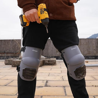 15-396 Heavy Duty Knee Pads with Anti-slip Strong Double Straps, Ultraflex Work Knee Foam Padding Pads, Safety for Indoor and Outdoor Use, Gray/Black
