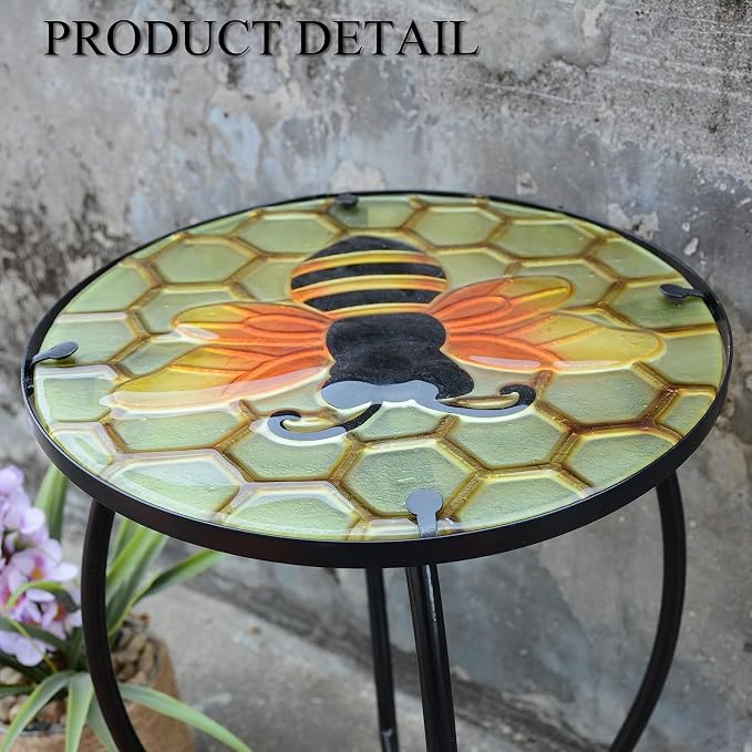 Outdoor Side Table Wasp Round Small Patio Accent Table Indoor End Table for Yard, Garden, Living Room, Bistro Balcony or Lawn