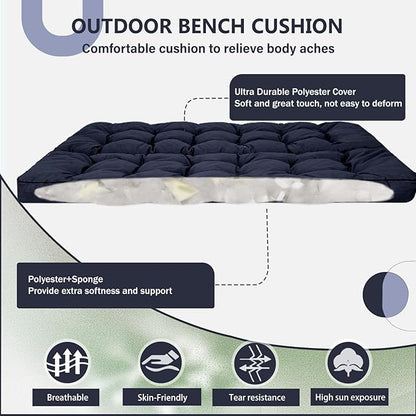 2/3 Seater Swing Replacement Cushion, Waterproof Porch Swing Cushions with Backrest, Thickened Bench Cushions for Outdoor Furniture, for Outdoor Patio Swing (Navy Blue, 70.8 * 40in)