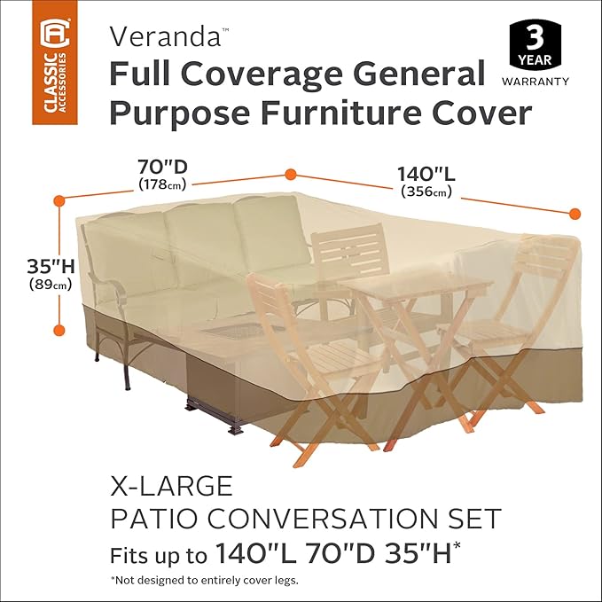Classic Accessories Veranda Water-Resistant 140 Inch Conversation Set/General Purpose Patio Furniture Cover, Patio Furniture Covers