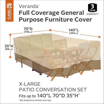 Classic Accessories Veranda Water-Resistant 140 Inch Conversation Set/General Purpose Patio Furniture Cover, Patio Furniture Covers