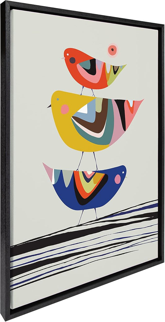 Kate and Laurel Sylvie The Family Tree Framed Canvas Wall Art by Rachel Lee of My Dream Wall, 23x33 Black, Colorful Animal Art for Wall
