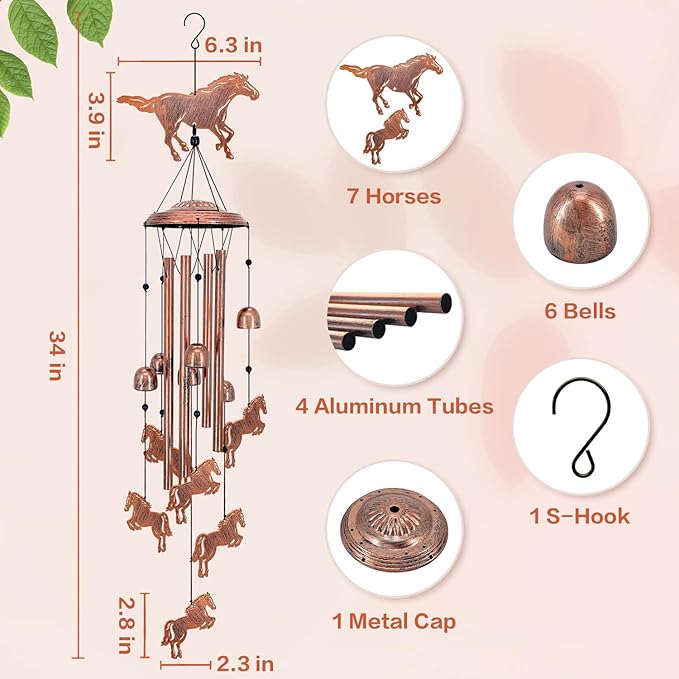 Horse Wind Chimes for Outside,Horse Gifts for Women Men/Memorial Gift/Sympathy Gift/Birthday Gifts Metal windchimes Outdoors/Indoors,Garden Decor,Patio,Home,Porch,Yard Decorations