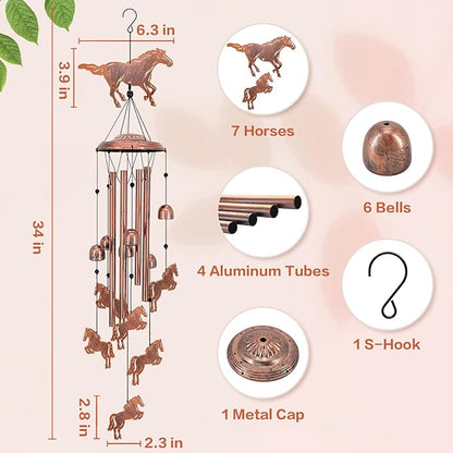 Horse Wind Chimes for Outside,Horse Gifts for Women Men/Memorial Gift/Sympathy Gift/Birthday Gifts Metal windchimes Outdoors/Indoors,Garden Decor,Patio,Home,Porch,Yard Decorations