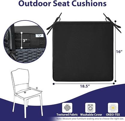 Outdoor Chair Cushions Set of 4,Waterproof Outdoor Seat Cushions for Patio Furniture,Patio Chair Cushion with Handle and Ties, Square Out Door Chair Pads,18.5" x 16" x 3", Black
