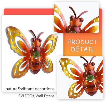 Garden Decor Clearance Metal Bee Wall Art Sculpture, Large Bee Wall Decor Fence Garden Decoration Hanging for Yard Lawn Patio Living Room Bedroom, 3 Pack, Gift for Family