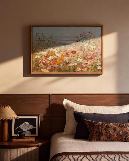 InSimSea Framed Canvas Art Hand-Painted Vintage Wildflower Art,16x24inch, Textured Floral Landscape Paintings Artwork Wall Decor for Living Dining Room Hallway, Coastal Beach Nature Picture