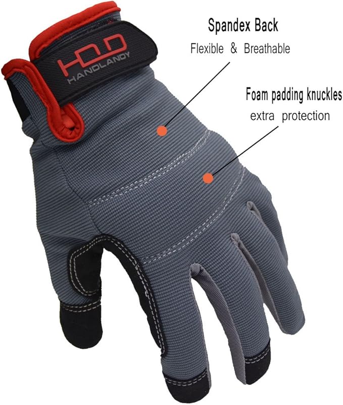 HANDLANDY Work Gloves for Men & Women, Utility Mechanic Working Gloves Touch Screen, Flexible Gardening Gloves for Yard