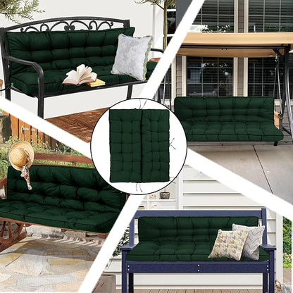 Porch Swing Cushion Three Seat, Waterproof Swing Cushions Replacement with Backrest, Outdoor Garden Furniture Patio 4" Thickened Cushions with Ties (Dark Green, 40 x 55in)