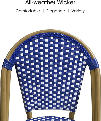 PURPLE LEAF Bistro Chair (Set of 2) French Hand-Woven Wicker Chairs for Outdoor Patio Porch Garden Indoor, Bamboo Print Finish, Dark Blue, Dining Chairs
