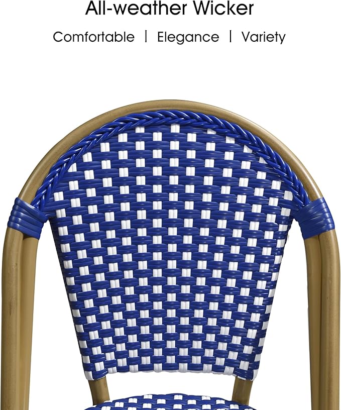 PURPLE LEAF Outdoor Dining Chair Set of 4 Aluminum Wicker Chairs for Kitchen Backyard Porch Bamboo Print Finish Patio Chairs Deep Blue French Bistro Chairs