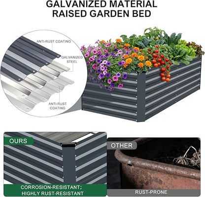 6x3x2FT Galvanized Raised Garden Bed, Outdoor Metal Raised Planter Box for Vegetables, Elevated Rust-Resistant Rectangle Gardening Container Kit with Reinforced Panels for Backyard, Patio(Grey)