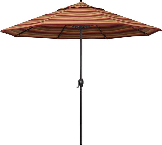 California Umbrella 9' Round Sunbrella Aluminum Outdoor Deck, Pool or Patio Umbrella, Crank Lift, Auto Tilt, Bronze Pole, Astoria Sunset