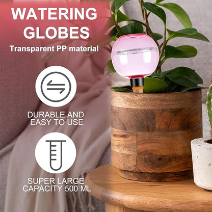 6 Pack Self Watering Globes 17oz Large Plant Watering Globes Top Fill, Self Water Planter Insert Indoor/Outdoor Plastic Water Bulbs Slow Release Terracotta for Plants, Pink