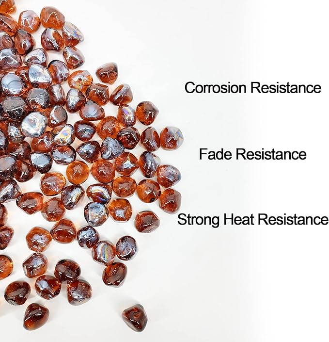 10 Pound 1/2 Inch Fire Glass Diamonds for Natural or Propane Fire Pit Fireplace and Landscaping, 10 Pounds Amber