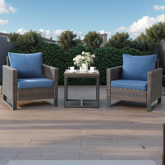 HUMMUH 5 Piece Patio Furniture Outdoor Bistro Set All-Weather Wicker Outdoor Chairs with Ottomans End Table for Patio,Porch,Garden,Backyard
