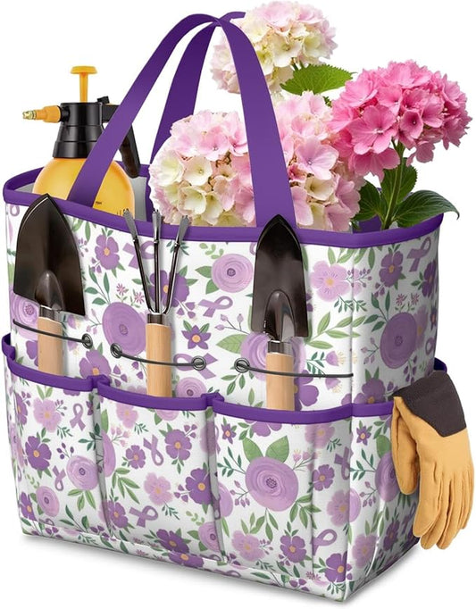 Daisy Flowers Garden Tool Bag - Waterproof Garden Tote with 8 Pockets, Large Storage Home Organizer Gardening Tool Oxford Bag for Garden Tools Kits Holder, Ideal Outdoor Gardening Gift for Women & Men