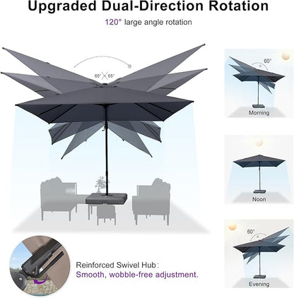 PURPLE LEAF 8' X 10' Left-right Tilting Outdoor Patio Umbrella Swivel Offset Cantilever Heavy Duty Rectangle Aluminu Umbrella with UV Resistant for Deck Pool Patio Backyard, Graphite Grey