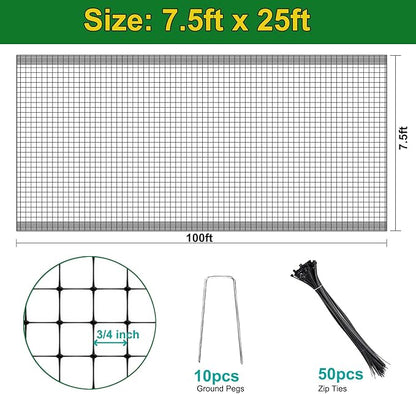 KLEWEE Bird Netting, 7.5 x 25 FT Heavy Plastic Duty Garden Netting to Protect Fruit Trees, Plants and Vegetables Against Birds, Deer, Squirrels and Other Animals