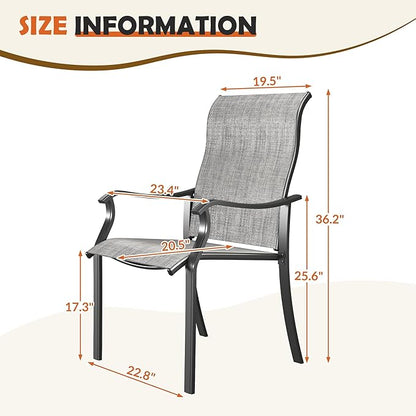 UDPATIO Outdoor Dining Chairs Set of 4, High Back Wide Seat Patio Furniture Chairs with All Weather Breathable Textilene, for Lawn Garden Backyard, Grey White