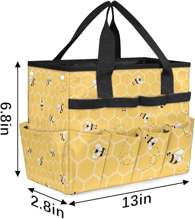 Garden Tote Bag with Pockets Honeycomb Gardening Bags for Tools Organizer Heavy Duty Storage Bag with Handle for Lawn Yard Casual