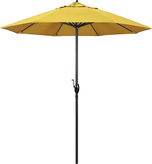 California Umbrella 7.5' Round Aluminum Outdoor Deck, Pool or Patio Umbrella, Crank Lift, Auto Tilt, Bronze Pole, Lemon