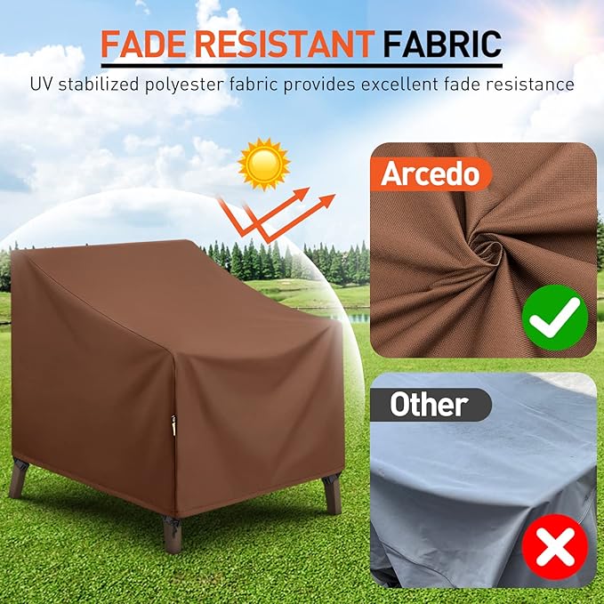 Arcedo Patio Outdoor Chair Covers Waterproof, Heavy Duty Patio Furniture Covers for Lounge Chairs, Deep Seat Cover for Lawn Garden, All Weather Protection, 33"W x 34"D x 30"H, 2 Pack, Brown