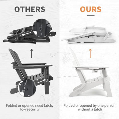 FUNBERRY Folding Adirondack Chair, All Weather HDPE Fire Pit Chairs with Cup Holder for Outdoor