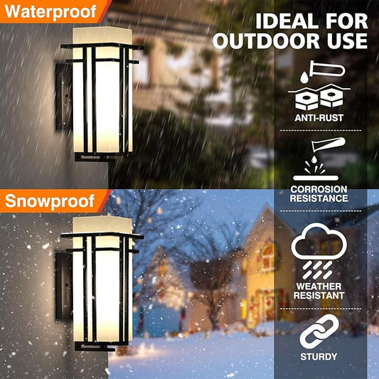 Outdoor Lighting Fixtures Wall Mount, Outdoor Wall Lights Modern with Frosted Glass, Aluminum Exterior Light for House Outdoor Wall Lantern for Garage Porch Carriage Patio (12.2''H, 1 pc)