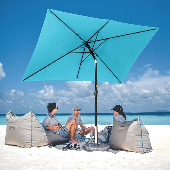 SUNVIVI OUTDOOR Patio Umbrella, Rectangular Patio Umbrella, Metal Pole Square Outdoor Umbrella with Crank and Push Button Tilt, Large Outdoor Umbrella with Polyester Canopy