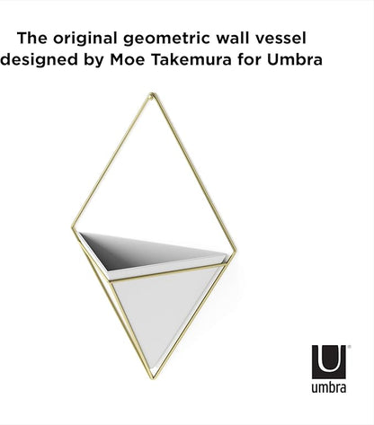 Umbra Trigg Hanging Planter Vase & Geometric Wall Decor Container - Great for Succulent Plants, Air Plant, Mini Cactus, Faux Plants and More, White Ceramic/Brass