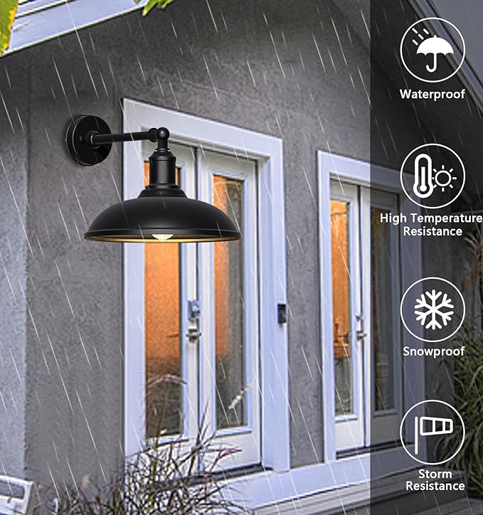 15" Classic Farmhouse Barn Gooseneck Light, Waterproof and Rust-Resistant Barn Light, Large Wall-Mounted Lighting Fixture for Porches, Garages, Patios and Farmhouses 2-Pack