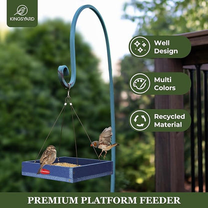 Kingsyard 2 Pack Platform Bird Feeder Tray for Outdoor Hanging - Durable Recycled Plastic & Metal Mesh, Large 3.5 lbs Capacity, Ideal for Attracting Large Birds, Blue