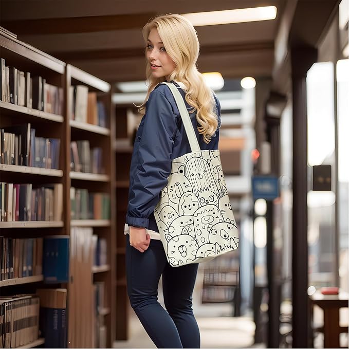 itgowisa Canvas Tote Bag for Women, Tote Bag with Zipper Inner Pocket, Zippered Canvas Bag for Shopping Work Grocery Everyday