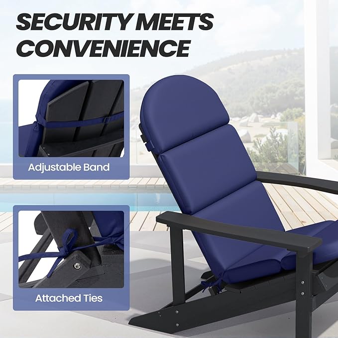 Crestlive 50x19.6 Inch Adirondack Chair Cushion, Waterproof, Fade Resistant, High Back Outdoor Rocking Chair Cushion for Patio, Navy