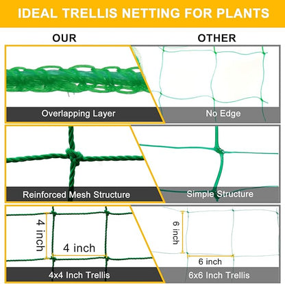 Garden Trellis Netting for Climbing Plants Outdoor, 6.6x8.2 FT Plant Netting for Cucumber, Tomato, 27 Strands Trellis Net with 4x4 Inch Mesh as Vegetable Netting for Grape, Bean, w/Plant Clips