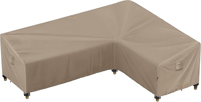 iBirdie Outdoor Patio Furniture Cover fit 104 x 83 inch, 103 x 80, 102 x 79 L-Shaped Sectional Sofa, Waterproof Weatherproof Heavy Duty 600D Garden Cover for Outside L Shape Couch, Brown
