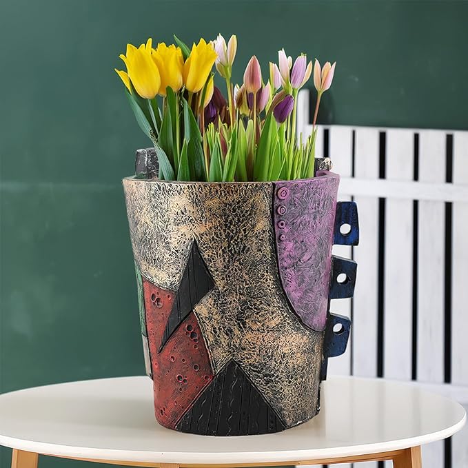 Picasso Brutalist Abstract Beauty Face Flower Pot Acolorful Art Face Vase Head Planter Unique Indoor and Outdoor Potted Plant Container for Home Decor (Serious)
