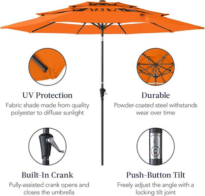 Best Choice Products 10ft 3-Tier Market Patio Umbrella, Outdoor Sun Shade with Tilt, Crank Lift, 8 Ribs for Backyard, Deck, Poolside – Orange
