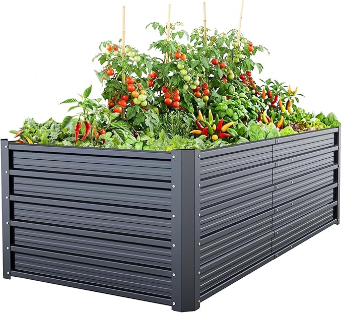 Ohuhu 6x3x1.9 FT Metal Raised Garden Bed Outdoor, Reinforced Deep Root Galvanized Steel Rustproof Planter Box, 100% Non-Toxic, 256 Gal Heavy Duty Tall Raised Beds for Growing Vegetables Flowers Herbs