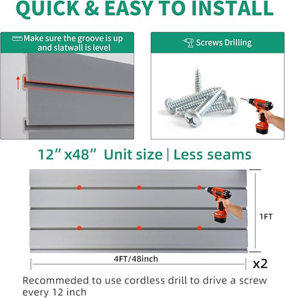 Slat Wall Paneling Garage Slat Wall Storage Systems, Slatwall Panels 4x2 ft PVC Wall Panels Grey Slatwall Garage Storage & Organization Products