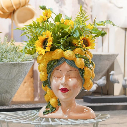 DiliComing Face-Planters Pots Head Garden Decor - 12 Inch Planters Pot with Drainage Hole for Indoor and Outdoor 10.4 x 9.1 x 11.9 Inch
