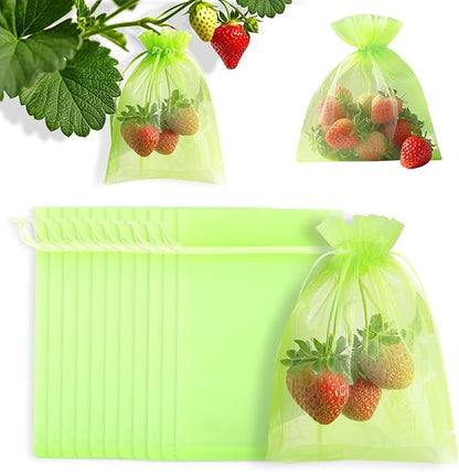 40 Pcs Fruit Protection Bags, 4x6 Inch Strawberry Bag Netting Cover, Tear Resistance Mesh Bags Drawstring, Pest Barrier Green Bags for Fruits & Vegetables, Blueberries, Cherry Tomatoes, Small Fruits