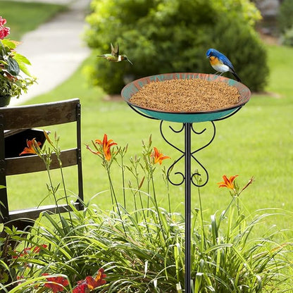 Metal Outdoor Bird Bath,Standing BirdBath & Bird Feeder with Stake Cast Iron Bird Baths Bowl for Outside Garden Patio Yard Lawn Decor