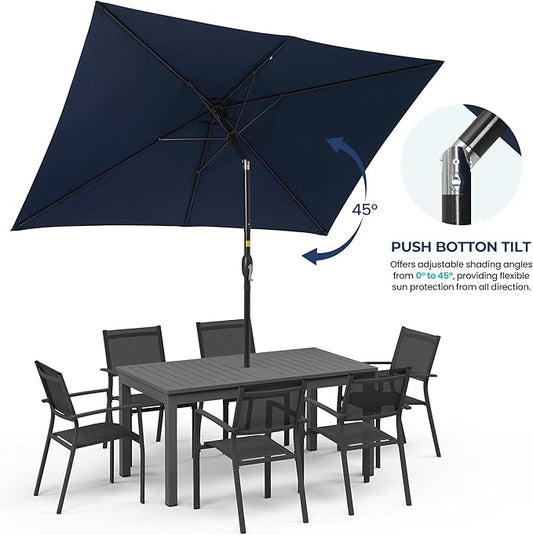 SUNVIVI OUTDOOR Patio Umbrella, Rectangular Patio Umbrella, Metal Pole Square Outdoor Umbrella with Crank and Push Button Tilt, Large Outdoor Umbrella with Polyester Canopy