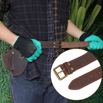 Tourbon Genuine Leather Florist Tool Belt Gardening Bag Gardener Farmer Tools Holster Waist Pouch Electrician Carpenter Organizer Kit 3 Pockets (Brown, 42 inches)