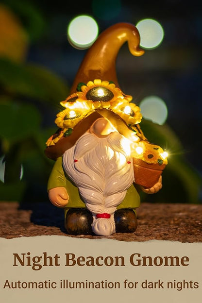 Solar Garden Gnome Statue, 7.67 Inch Resin Gnome Outdoor Decor for Yard, Backyard, Patio, Porch, Lawn; Garden Decor, Gnome Gifts, Birthday Gifts for Grandma Mom Women