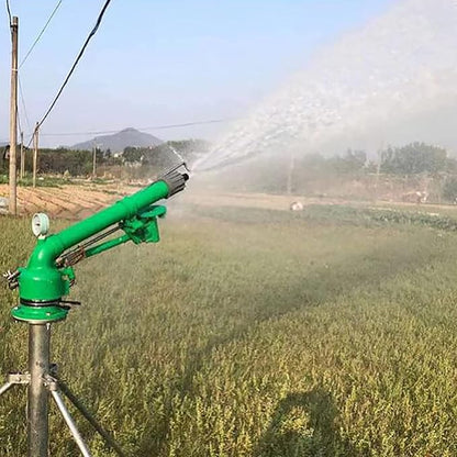 Impact Sprinkler with Pressure Gauge, 360° Slow Speed Rotation Large-Area Watering Spray 1.5" Farm Irrigation Spray Gun for Farmland Irrigation System
