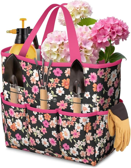 Daisy Flowers Garden Tool Bag - Waterproof Garden Tote with 8 Pockets, Large Storage Home Organizer Gardening Tool Oxford Bag for Garden Tools Kits Holder, Ideal Outdoor Gardening Gift for Women & Men